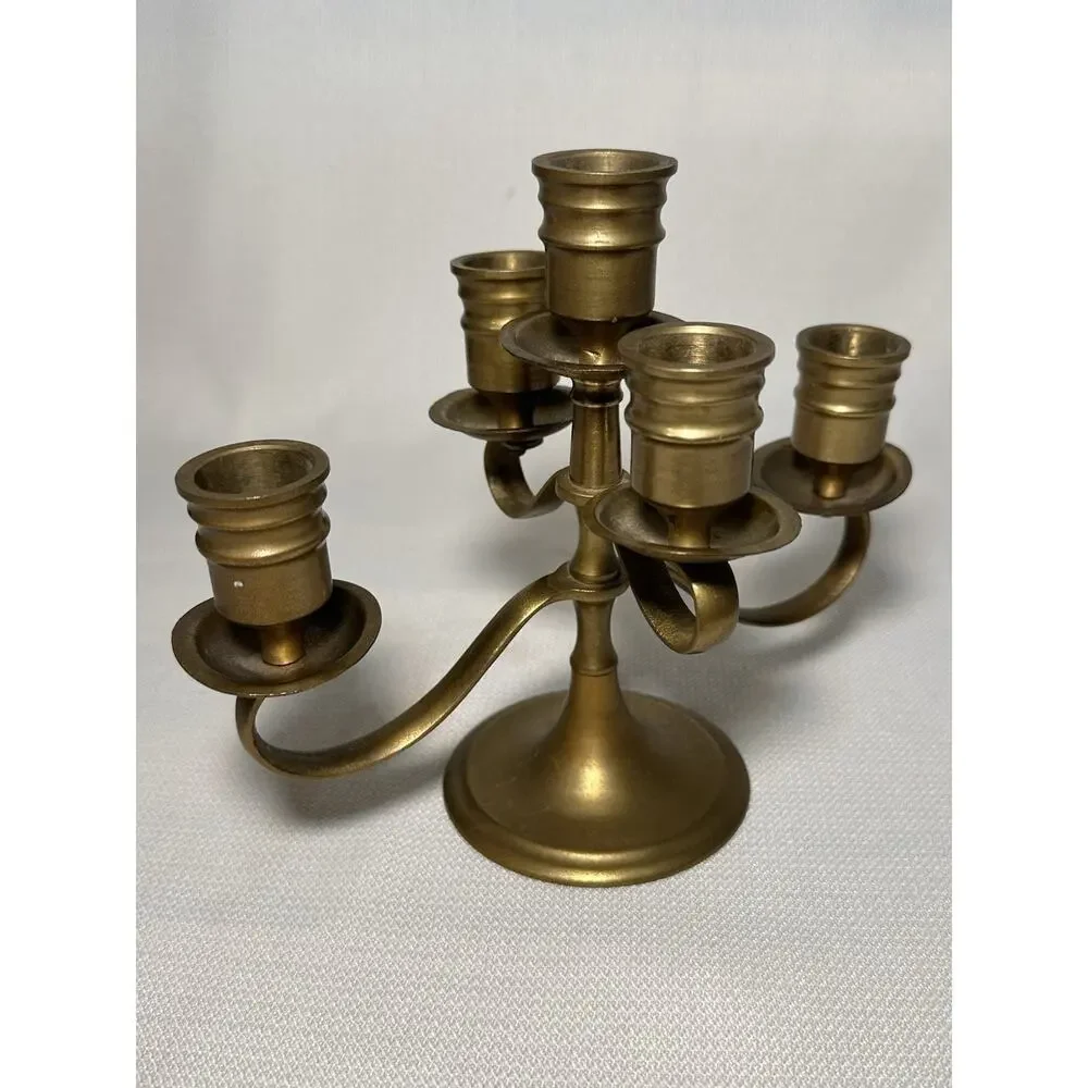 Solid Brass Candle Holder 5 Arm Vintage